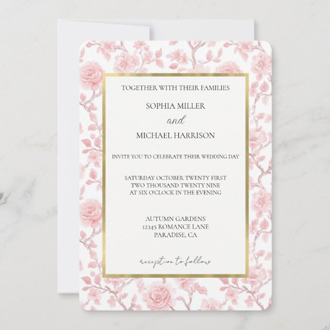 Convite Pretty Pink Roses Floral Wedding (Frente)