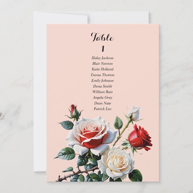 Convite Pretty pink white red rose seating chart card (Frente)