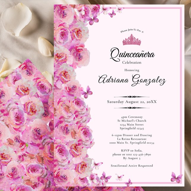Convite Pretty Roses 15th birthday Pink Quinceanera (Criador carregado)