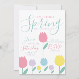 Convite Pretty Spring Tulips Pastel Floral Birthday Party