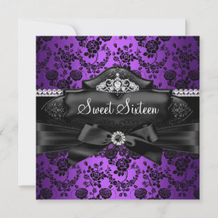 Convite Pretty Tiara & Bow Roxo Sweet 16