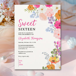 Convite Pretty Wildflowers Sweet Sixteen