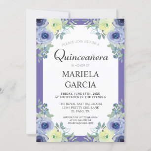 Convite Pretty Yellow Purple Floral Quinceañera Birthday  