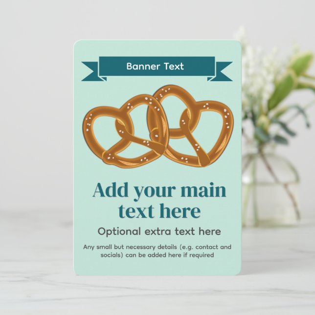 Convite Pretzel Motif em menta pálida - texto próprio (Em pé/Frente)