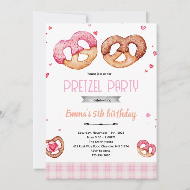 Convite Pretzel party theme invitation (Frente)