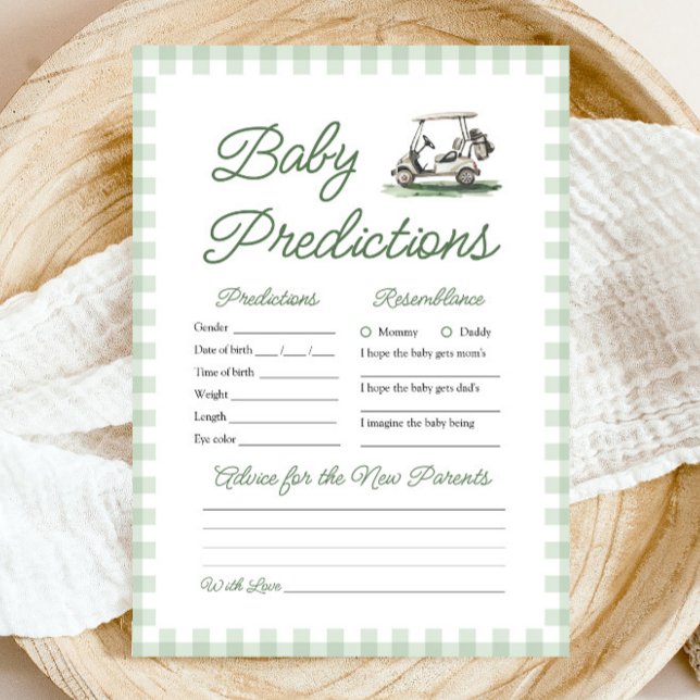 Convite Previsões de Bebê de Golfe Verde Salvia Jogo de Ch (Sage Green Golf Baby Predictions Baby Shower Game)