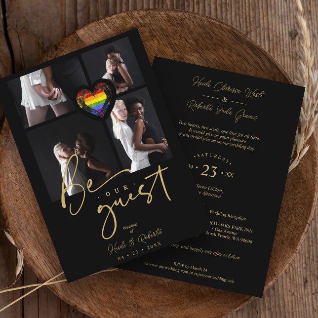 Convite Pride Rainbow Heart 4 Photos Collage (Criador carregado)