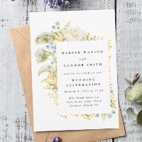 Primavera Amarelo Flores Selvagens Casamento Aquar