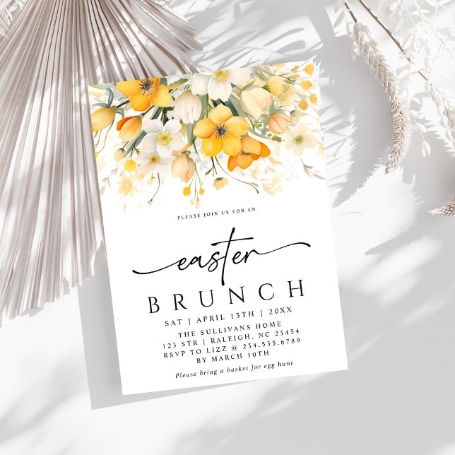 Convite Primavera Amarelo Moderno Páscoa Floral Brunch (Criador carregado)
