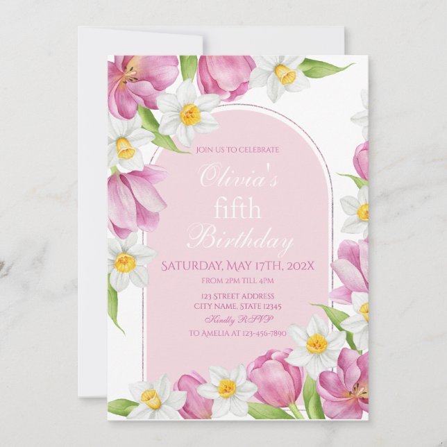 Convite Primavera Aniversário de criança de ventilador col (Frente)