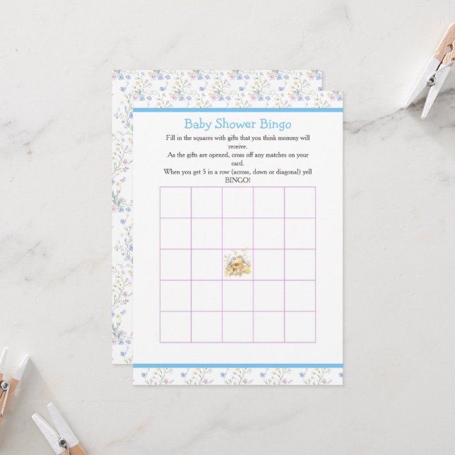 Convite Primavera Birds Chá de fraldas Bingo (Frente/Verso In Situ)