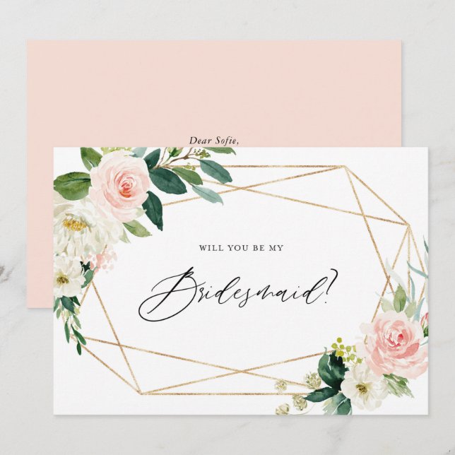 Convite Primavera Blooms Geométrico Você Será Minha Porta- (Frente/Verso)