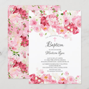 Convite Primavera Blossomo Batismo Floral Rosa