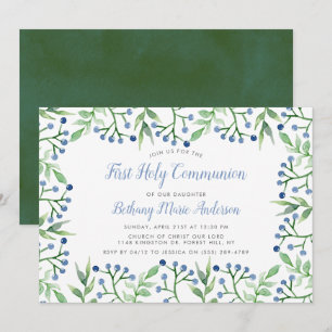 Convite Primavera Blueberries comunhão ou confirmação