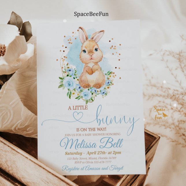 Convite Primavera boho de Concurso de Chá de fraldas Bunny (Bunny Baby Shower Invitation Boy Spring boho Floral Rabbit Bunny Baby Shower Some Bunny Shower)