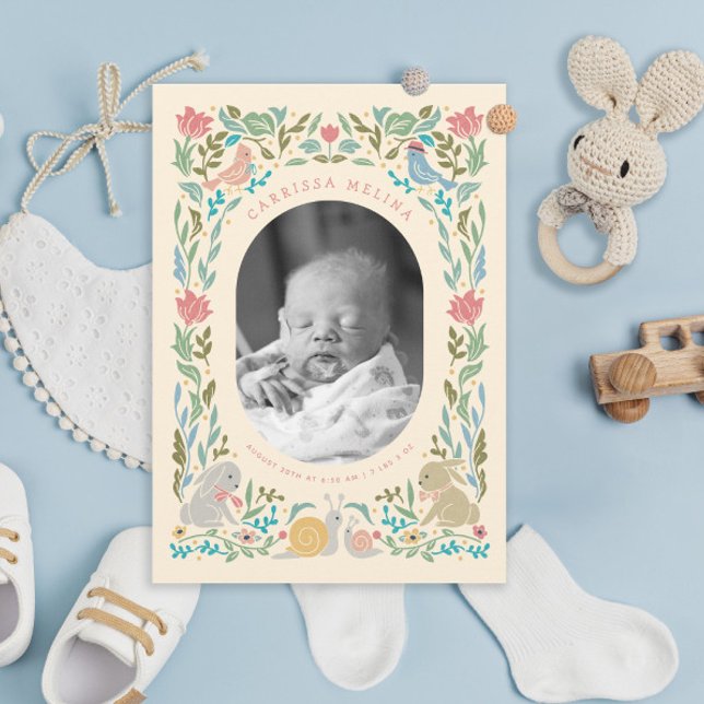Convite Primavera Bunnies Birds Snail Pastel Foto Nascimen (Criador carregado)