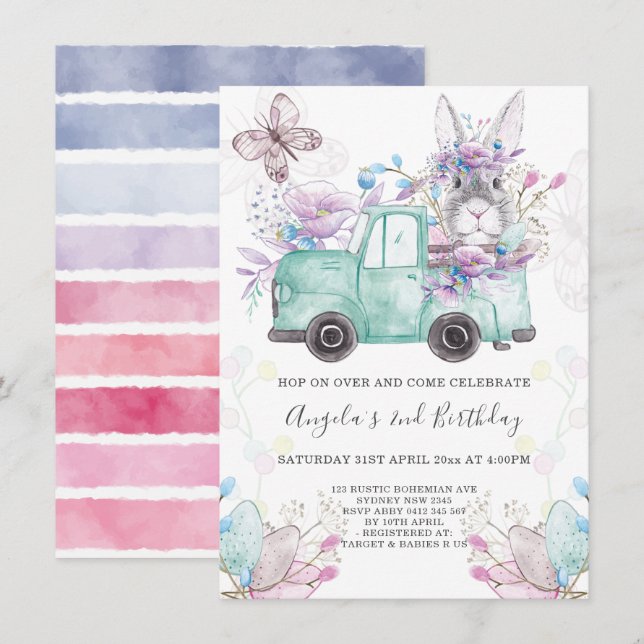 Convite Primavera Bunny Birthday (Frente/Verso)