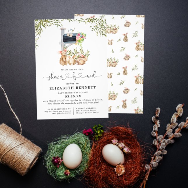 Convite Primavera Bunny Greenery | Chá de fraldas por corr (Criador carregado)