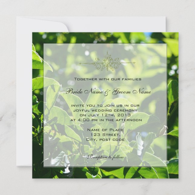 Convite Primavera, casamento de folhas verdes de verão (Frente)