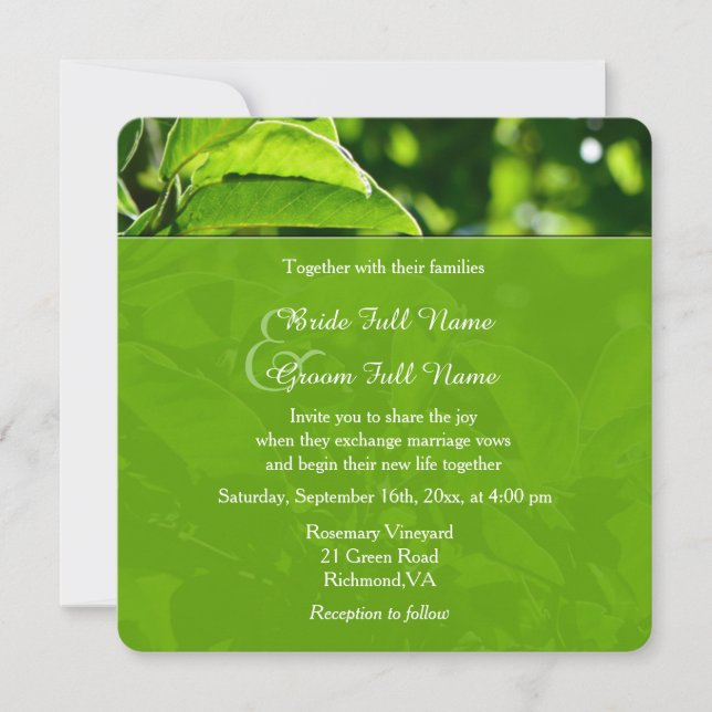 Convite Primavera, casamento de folhas verdes de verão (Frente)