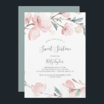 Convite Primavera Cherry Blossom Doce Dezesseis Aniversári<br><div class="desc">Este doce primavera de cereja floresce 16 anos de convite é perfeito para uma moderna 16.ª festa de aniversário. O design floral oriental apresenta um galho de árvore cor-de-água cor-de-rosa,  branco e branco,  e folhas verdes com estilo japonês elegante.</div>