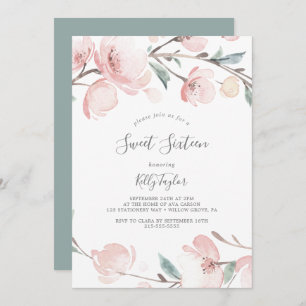 Convite Primavera Cherry Blossom Doce Dezesseis Aniversári