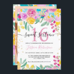 Convite Primavera cor-de-rosa dourado floral doce 16<br><div class="desc">Um convite de aniversário brilhante,  ousado e giro romântico doce 16,  elegante e moderno pintado primavera e convite de verão com cores azuis,  cor-de-rosa,  verde e amarelas e uma fonte moderna de script elegante,  isso é perfeito para uma festa elegante.,  adicione sua foto no fundo</div>