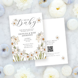 Convite Primavera Daffodil QR Code Hello Chá de fraldas