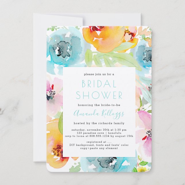 Convite Primavera de Aquarela do Chá de panela PixDezines (Frente)