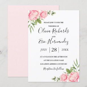 Convite primavera de aquarela floral / casamento de rosa d