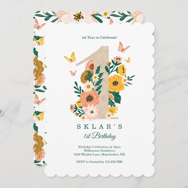 Convite Primavera de bebê Florais Borboletas (Frente/Verso)