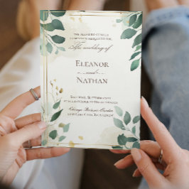 Convite primavera de casamento e folhas verdes