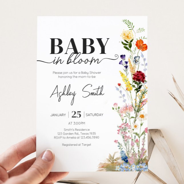 Convite Primavera de flor selvagem bebê em Chá de fraldas  (Wildflower Spring Baby in Bloom Baby Shower Invitation)