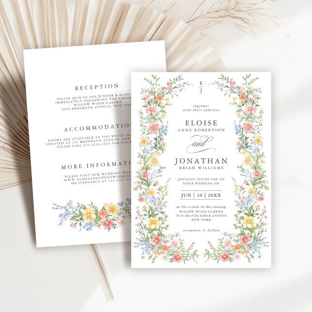 Convite Primavera de Ornamentado de Pastel Suave em Um Cas (Soft Pastel Ornate Spring All in One Chic Wedding Invitation with wedding details on back.)