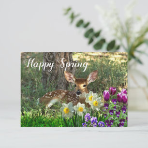 Convite Primavera Deer e Placa Plana Tulips felizes