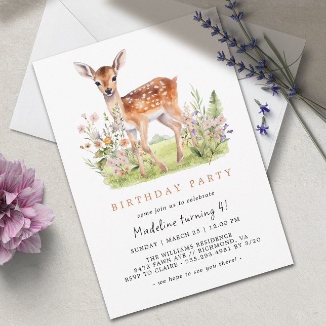 Convite Primavera Deer Fawn | Aniversário da rapariga bran (Criador carregado)