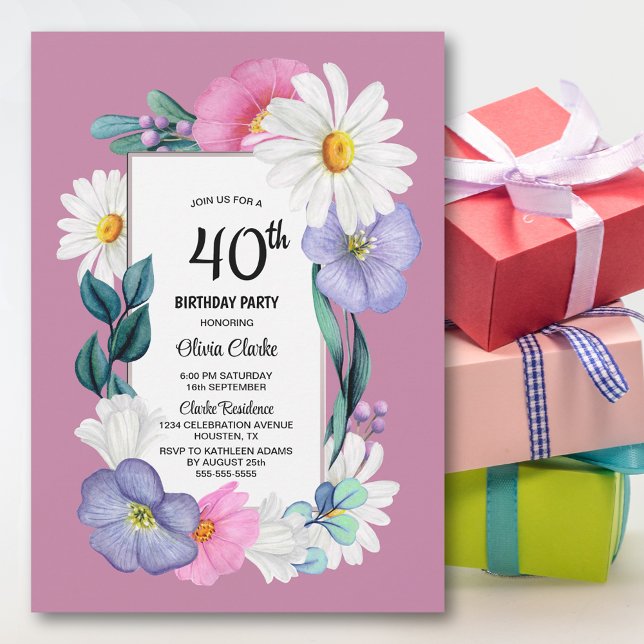 Convite Primavera Floral aniversário de 40 anos (Criador carregado)