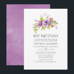 Convite Primavera Floral Bat Mitzvah<br><div class="desc">Rosas de púrpura e de pêssego e peônias de morcego floral mitzvah convites com tipografia elegante de escrita manual.</div>