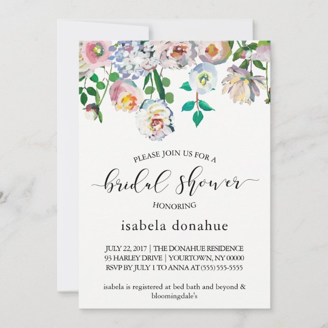 Convite Primavera floral branco do chá de panela (Frente)