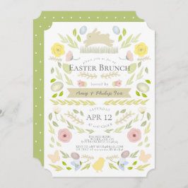 Convite Primavera Floral Bunny Foliage Green Páscoa Brunch