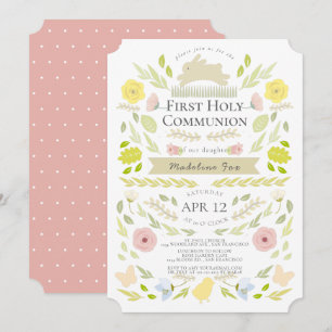 Convite Primavera Floral Bunny Pink Girl First Santa Comun