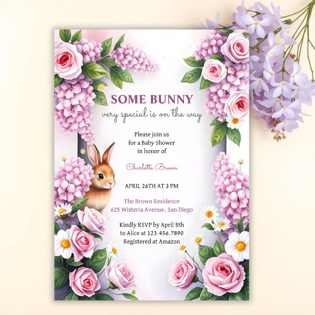 Convite Primavera Floral Bunny Tea Party Chá de fraldas (Personalized Easter Bunny Baby Shower Invitation Spring Floral Baby Shower Invite)