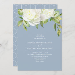 Convite Primavera Floral Casamento de Peony Dusty Blue