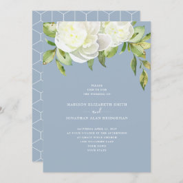 Convite Primavera Floral Casamento de Peony Dusty Blue