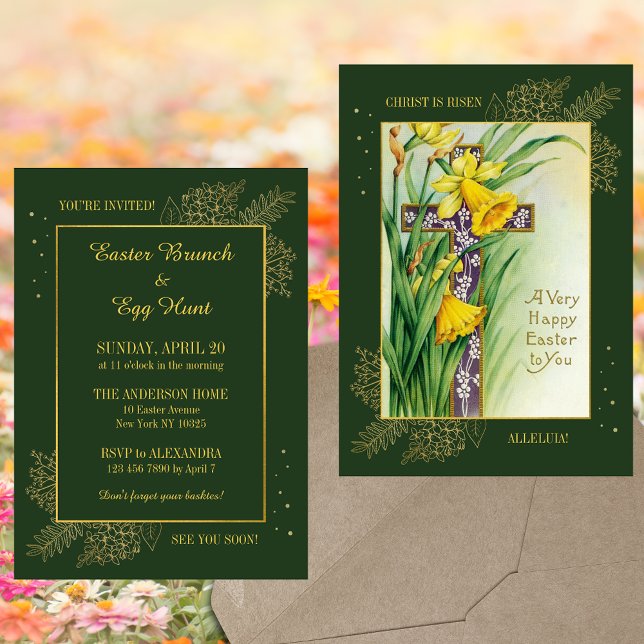 Convite Primavera Floral Christian Páscoa Brung (Spring Floral Cross Religious Christian Catholic Resurrection Easter Brunch Egg Hunt Invitation)