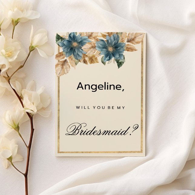 Convite Primavera floral de ouro de marfim (Blue ivory gold fall spring floral Bridesmaid )