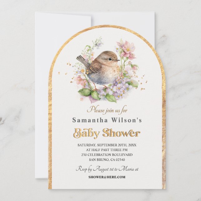 Convite Primavera Floral de Pequeno Sparrow (Frente)