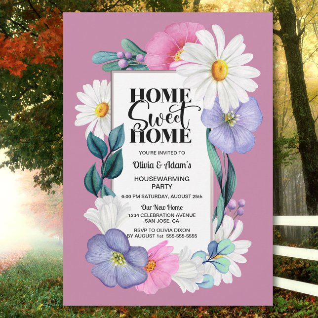 Convite Primavera Floral Home Sweet Home Housearming Party (Criador carregado)