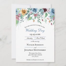 Convite primavera floral romântico elegante casamento azul