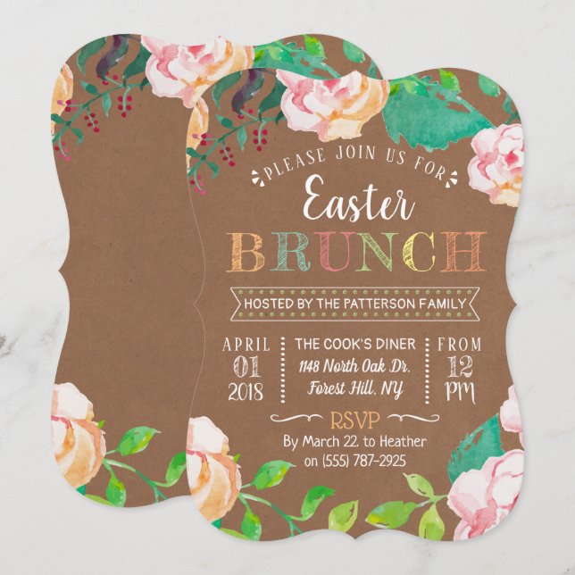 Convite Primavera Floral Rustic Kraft Páscoa Brunch (Frente/Verso)
